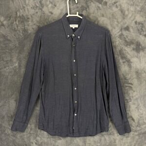 Venroy Mens Linen Tencel Long Sleeve Button Down Shirt Black Size M